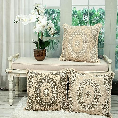 HomeRoots Boho Garland Beige and Dark Brown Decorative Accent Pillow