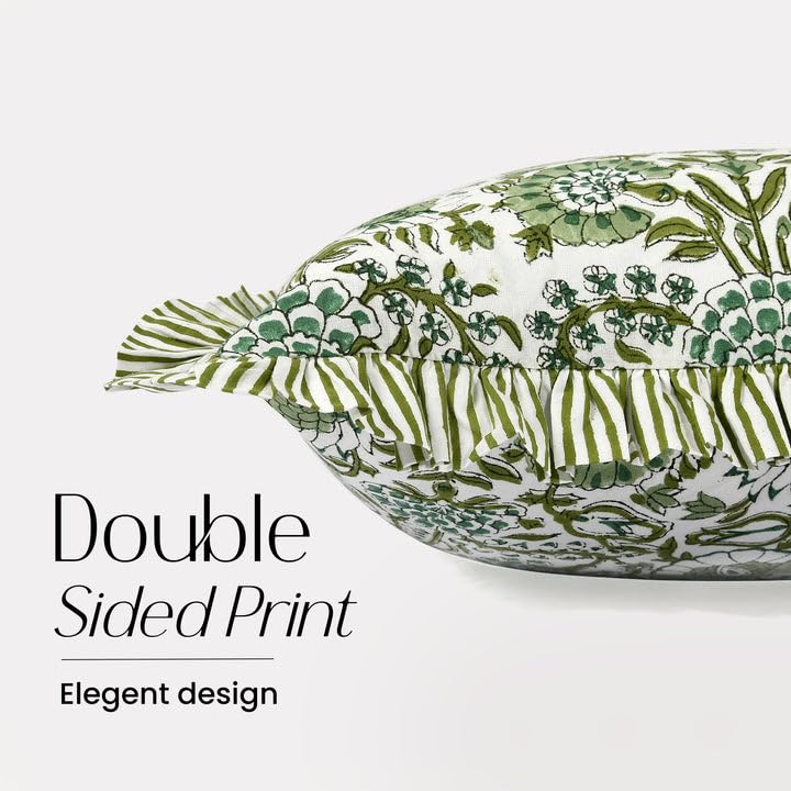 CPC Agate Green Block Print Ruffle Sham Pillow Cover 12x20 Inch, Pack of 1 - color: Agate Green, size: 20" x 12" (Pack of 1)