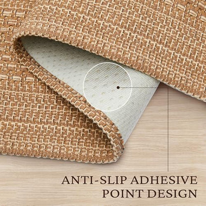MatEssenz 3x5 ft Washable Area Rug, Textured Natural Woven Low-Profile Entryway Rug with Non-Slip Backing, Neutral Light Brown Accent Rug for Bedroom, Living Room - color: Brown, size: 3' x 5'