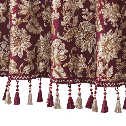 Loom and Mill Elegant Damask Floral Valances for Windows, Rusty Red,54"x18" - color: Rusty Red