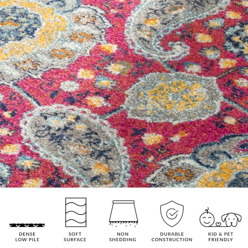 SAFAVIEH Madison Collection Runner Rug - 2'3" x 14', Fuchsia & Gold, Boho Chic Glam Paisley Design, Non-Shedding & Easy Care, Ideal for High Traffic Areas in Living Room, Bedroom (MAD600A) - color: Fuchsia/Gold, size: 2'3" x 14' (Runner)