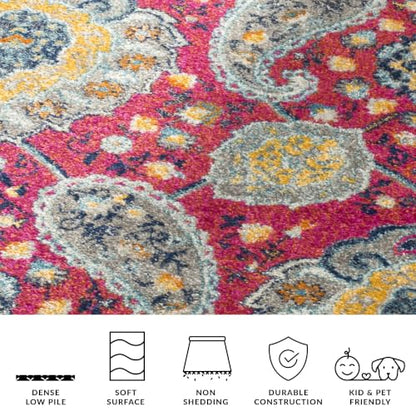 SAFAVIEH Madison Collection Runner Rug - 2'3" x 14', Fuchsia & Gold, Boho Chic Glam Paisley Design, Non-Shedding & Easy Care, Ideal for High Traffic Areas in Living Room, Bedroom (MAD600A) - color: Fuchsia/Gold, size: 2'3" x 14' (Runner)