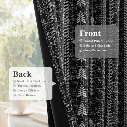MEETSKY Boho Black 95% Blackout Bedroom Curtains 50Wx72L,2 Panels - color: Black, size: 50"W x 72"L (Pack of 2)