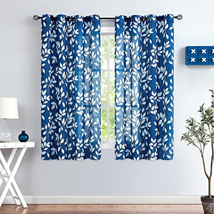 Navy Blue White Sheer Curtains 54" Basement Laundry Small Windows 2pk - color: Navy, size: 52"W x 54"L (Pack of 2)