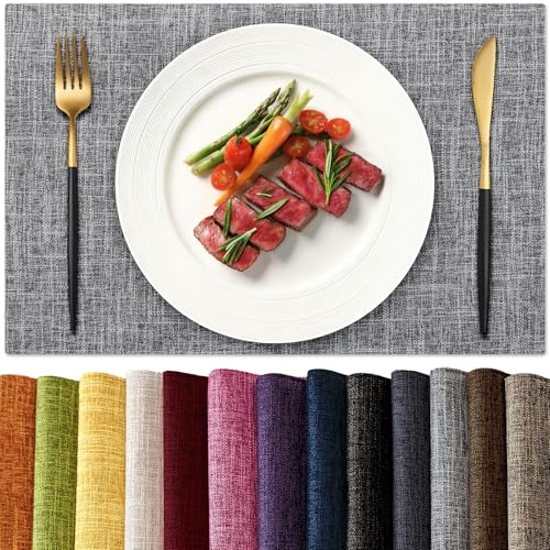 KXN Placemats Set of 4, Durable Dual-Layer Fabric Table Mats, Light Gray - color: Light Gray