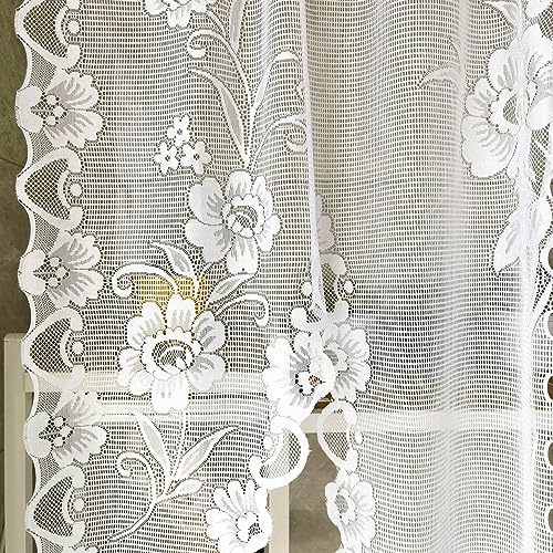 2pcs White Floral Embroidery Tie-up Sheer Lace Curtain Valance - color: White, size: 39"W x 39"L (Pack of 2)
