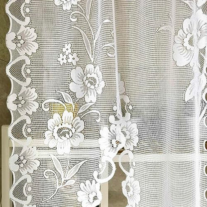2pcs White Floral Embroidery Tie-up Sheer Lace Curtain Valance - color: White, size: 39"W x 39"L (Pack of 2)