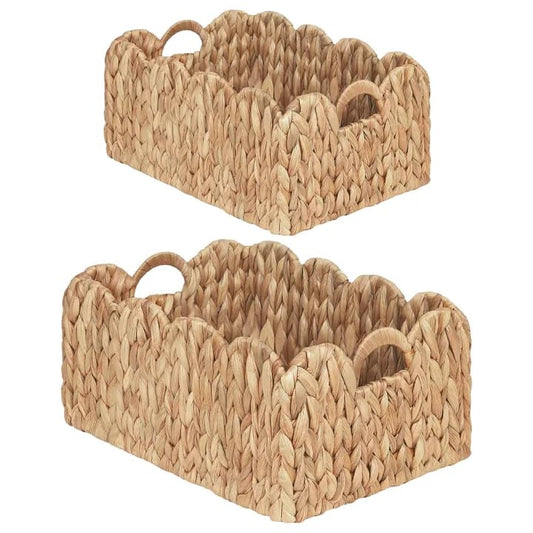iEGrow Scalloped Wicker Basket, Set of 2 Woven Rattan Natural Water Hyacinth Baskets with Built-in Handles, Rectangle Storage Baskets for Organizing, Decor, Shelf and Nursery Room - color: Natural-water Hyacinth, size: Rectangle