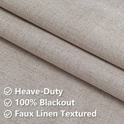 100% Blackout Curtains 84 inch Length Faux Linen (W52 x L84, Beige) - color: Beige, size: 52"W x 84"L (Pack of 2)