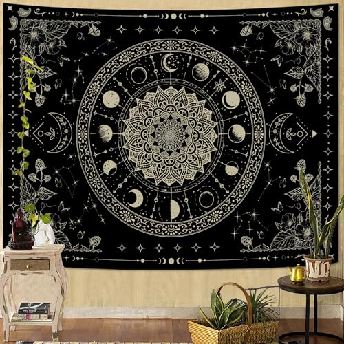 Lunerfex Mandala Moon Tapestry Boho Tapestry for Bedroom Black Tapestries Wall Hanging Living Room Wall Art and Home Decor 60x80 - color: Black, size: 80"L x 60"W