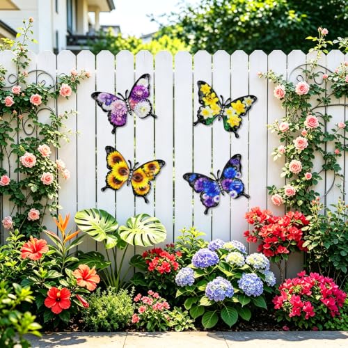 Metal Butterfly Wall Art Flower Print Butterflies Outdoor Fence Decor