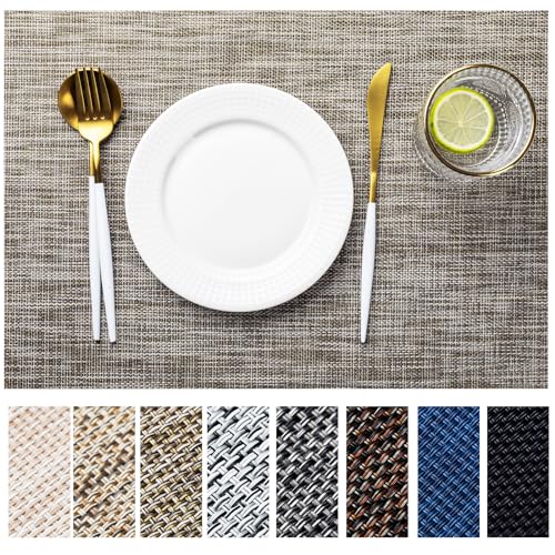 LEXMORE Placemats Set of 6 Vinyl/Plastic Woven Place Mats for Kitchen Table Indoor/Outdoor Washable Placemat Wipeable Dining Table Mats(Cappuccino) - color: A-cappuccino