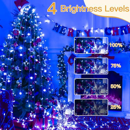 Ollny Blue Christmas Lights Outdoor, 400LED 131FT String Lights with Remote - color: Blue, size: 400 LEDs