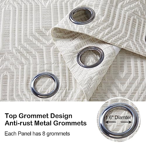 Beige and Silvery 100% Blackout Jacquard Geometric Pattern Curtains,52 Inch Wide 84 Inches Long 2 Panels, Thermal Insulated Noise Reducing Anti-Rust Grommet Drapes for Bedroom Living Room, Cream - color: Beige and Silvery, size: 52"W x 84"L (Pack of 2)