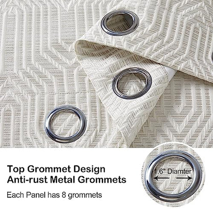 Cream and Silvery 100% Blackout Jacquard Geometric Pattern Curtains,52 Inch Wide 120 Inch Length 2 Panels, Thermal Insulated Noise Reducing Anti-Rust Grommet Drapes for Bedroom Living Room - color: Beige and Silvery, size: 52"W x 120"L (Pack of 2)