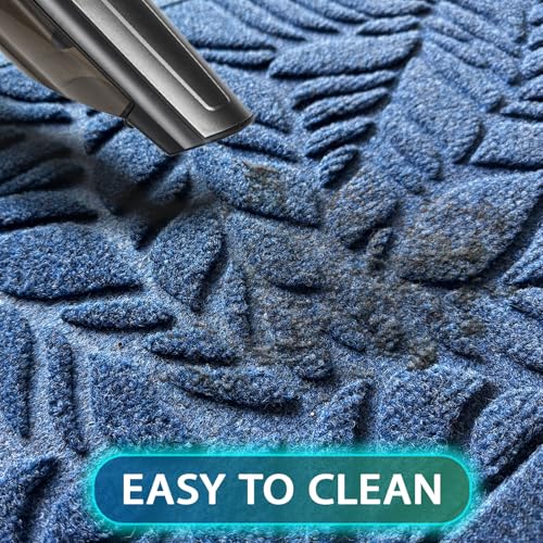 Bulijojo Front Door Mat Entrance,Durable Heavy Duty Welcome Mat,Thick Absorbent Natural Rubber Non Slip Mat,Sturdy Entryway Blue Leaves,23x35 - color: Blue Leaves, size: 1'11" x 2'11" (Rectangular)