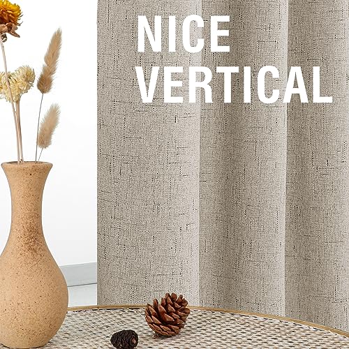 H.VERSAILTEX Faux Linen 100% Blackout Curtains for Bedroom 63 inches Long Thermal Insulated Textured Linen Look Curtain Back Tab/Rod Pocket/Hook Belt Draperies 2 Panels, 52 x 63 Inch，Stone - color: Stone, size: 52"W x 63"L (Pack of 2)