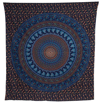 Bless International Indian-hippie-gypsy Bohemian-psychedelic Cotton-mandala Wall-hanging-tapestry-multi-color Large-mandala Hippie-tapestry (Blue Gold, King (88x104Inches)(225x265Cms)) - color: Blue Gold, size: 104"L x 88"W