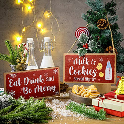 Blulu 2 Pcs Christmas Wooden Signs, Farmhouse Kitchen and Coffee Bar Decor