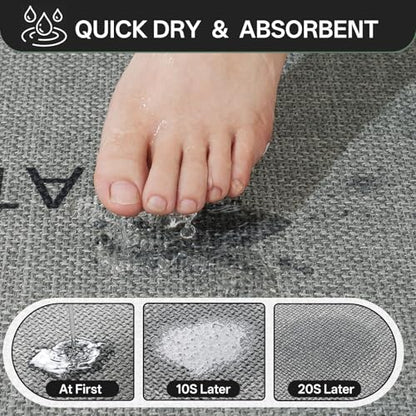 Bath Mat Non Slip,Quick Dry Bathroom Rug Under Door,16"x24",Grey - color: Grey, size: 16"x24"
