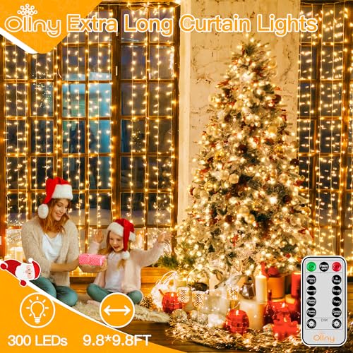 Ollny Curtain Lights 9.8ftx9.8ft, 300LED Fairy Light with Remote Warm White - color: Warm White, size: 300 LED