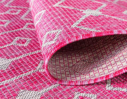 Unique Loom Outdoor Trellis Collection Area Rug - Tribal Trellis (2' x 6' 1" Runner, Fuschia/ Gray) - color: Fuschia/Gray, size: 2' x 6'1" (Runner)