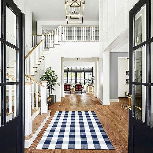 KILOCOCO Buffalo Plaid Checkered Rug 4x6 ft Blue and White Front Door Rug - color: Blue and White, size: 4' x 6' (Rectangular)