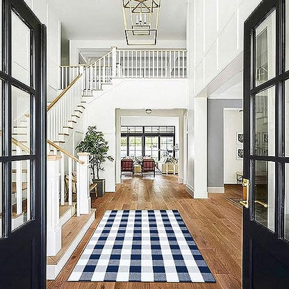 KILOCOCO Buffalo Plaid Checkered Rug 4x6 ft Blue and White Front Door Rug - color: Blue and White, size: 4' x 6' (Rectangular)