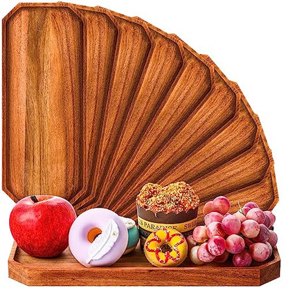 Dandat 12 Pack Wooden Serving Platter Acacia Wood Platters 14 x 5.5 Inch Rustic Serving Tray Rectangular Charcuterie Board Cheese Plate for Home Decor Dessert Vegetables Fruit Cookie - size: 14 x 5.5 Inch