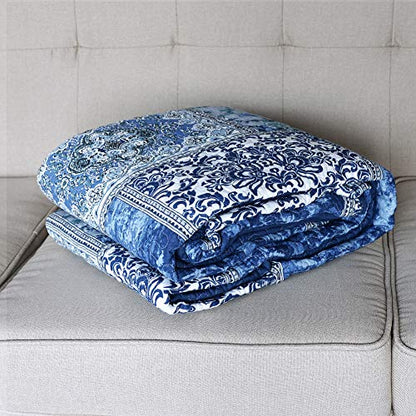 NEWLAKE Quilted Throw Blanket for Bed Couch Sofa, Blue Classic Bohemian, 60X78 Inch - color: Blue