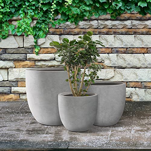 Kante Set of 3 Pale Gray Concrete Curved Planters 20" 16.5" 13.3" Dia - color: Natural Concrete, size: 20.1"d + 16.5"d + 13.4"d