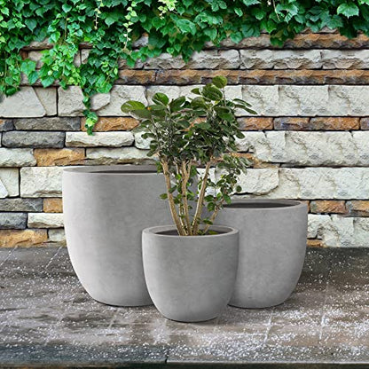 Kante Set of 3 Pale Gray Concrete Curved Planters 20" 16.5" 13.3" Dia - color: Natural Concrete, size: 20.1"d + 16.5"d + 13.4"d
