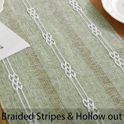 Rustic Boho Table Runner, Farmhouse Table Runners 72 Inches Long for Kitchen Dining Room, 13x72 Inches, Sage Green Lines - color: Hollow Sage Green Lines, size: 13"x72" / 33x183cm