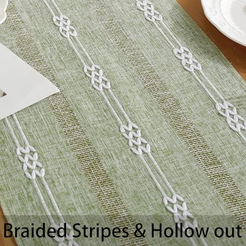 Rustic Boho Table Runner, Farmhouse Table Runners 90 Inches Long for Kitchen Dining Room, 13x90 Inches, Sage Green Lines - color: Hollow Sage Green Lines, size: 13"x90" / 33x228cm