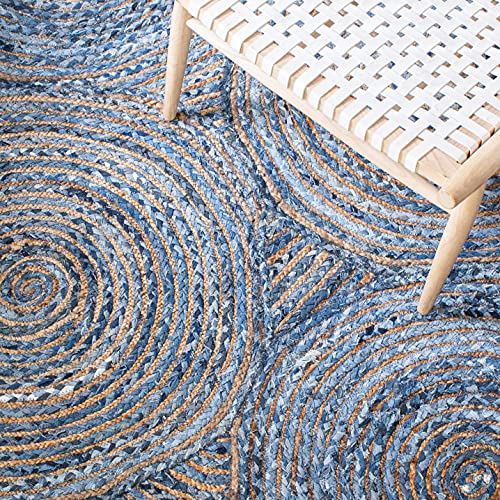 SAFAVIEH Cape Cod Collection 3' x 5' Blue/Natural CAP203M Handmade Boho Braided Circles Jute & Cotton Entryway Living Room Foyer Bedroom Accent Rug - color: Blue/Natural, size: 3' x 5' (Rectangular)