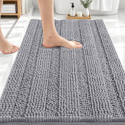 OLANLY Thick Bathroom Rugs 30x20, Soft Chenille Striped Bath Rugs, Grey - color: Grey, size: 30" X 20"