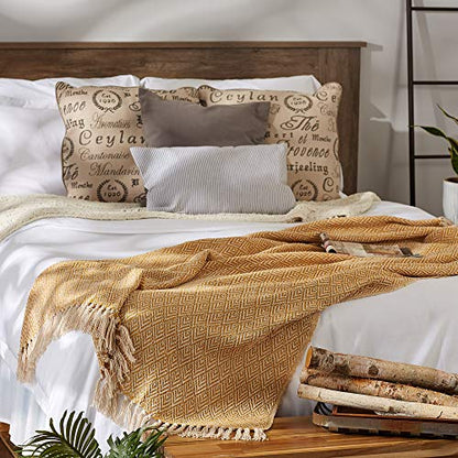 DII Diamond Throw Collection Cotton Woven, 50x60, Honey Gold - color: Honey Gold, size: 50x60"