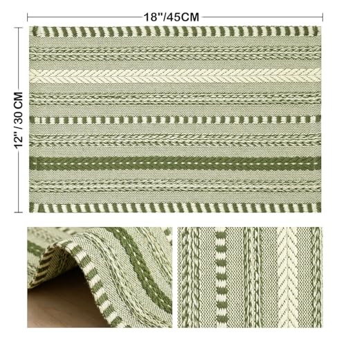 Artoid Mode Army Green Woven Braided Stripe Placemats Set of 6-12x18 Inch - color: Army Green, size: 12" x 18", 6 Pcs