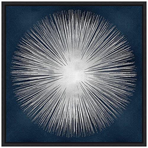 Amanti Art Framed Canvas Wall Art 16x16 Sunburst on Dark Blue I by Abby Young, Framed Wall Art Canvas, Abstract Artwork, Modern Decor, Small Poster Painting for Living Room, Bedroom, Bathroom, - color: Sylvie Black, size: 16"L x 16"W