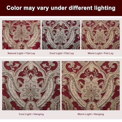 Loom and Mill Chenille Damask Valances for Windows, Red Brown, 54"x18" - color: Luxembourg-red+brown