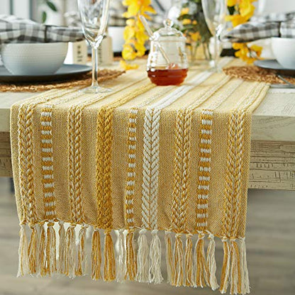 DII Farmhouse Braided Stripe Table Runner Collection, 15x72 (15x77, Fringe Included), Honey Gold (Pack of 12) - size: 15x72" (15x77", Fringe Included) (Pack of 12)