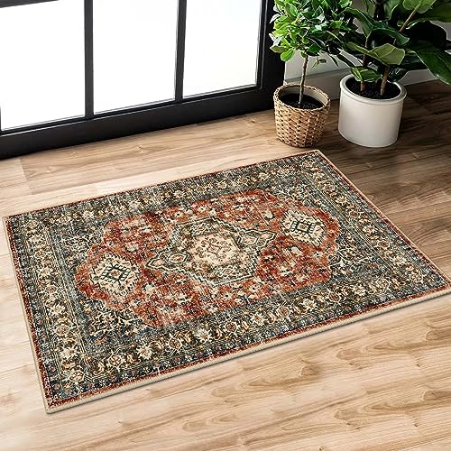 Lahome Oriental Washable Small Area Rug, 2x3 Rugs for Entryway Kitchen - color: Brick Red, size: 2' x 3' (Rectangular)