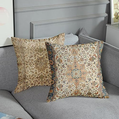 Sanwarm Linen Throw Pillow Covers Set of 4, 18 x 18 Inch, Boho Mandala - color: Mandala Brown, size: 18" x 18" (Pack of 4)