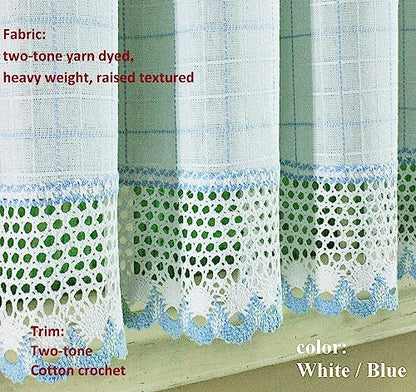 Today's Curtain Adirondack 2-Tone Crochet Valance 12", White/Blue, 60W x 12L - color: White/ Blue, size: 60"W x 12"L (Pack of 1)