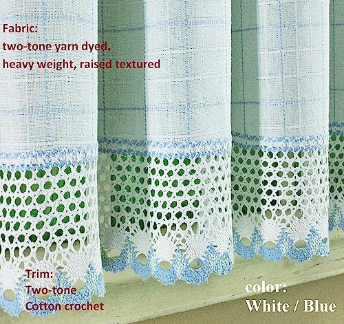 Today's Curtain Adirondack 2-Tone Crochet Tier 36", White/Blue, 60W x 36L - color: White/ Blue, size: 60"W x 36"L (Pack of 1)