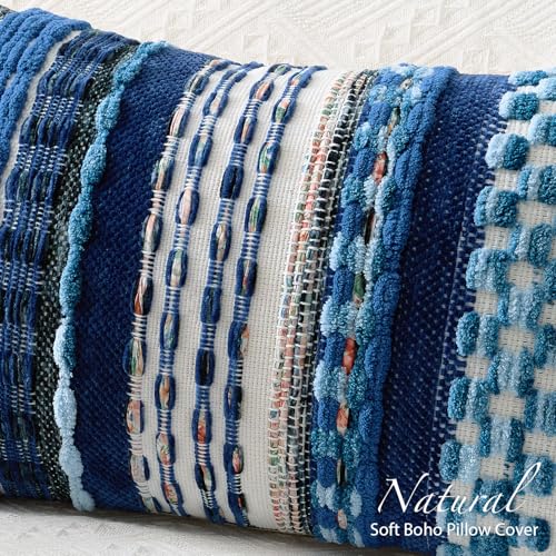 Kevin Textile Boho Tufted 14x20 Inch Lumbar Pillow Cover 1 Pack, Blue - color: Blue, size: 20" x 14" (Pack of 1)