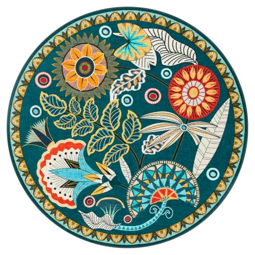 Joydeco Egypt Floral 5FT Round Rug, Washable Circle Bedroom Playroom Rug - color: Dark Green, size: 5' (Round)