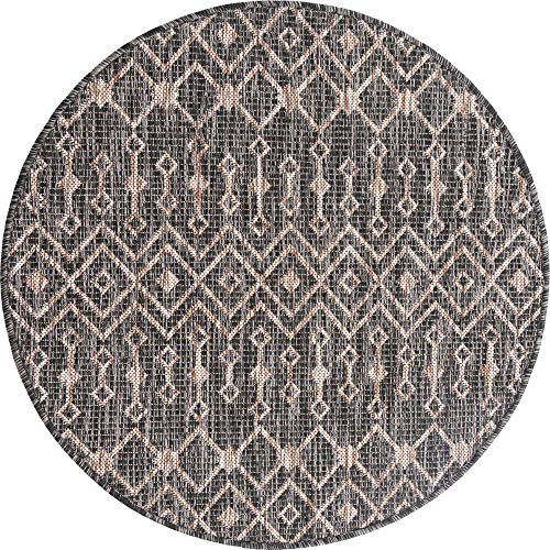 Unique Loom Outdoor Trellis Collection Area Rug - Tribal Trellis (3' 3" Round, Charcoal Gray/ Natural) - color: Charcoal Gray/Natural, size: 3'3" (Round)