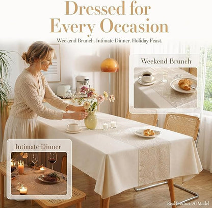 Nordic Faux Linen Tablecloth, Rectangle Modern Cream Beige Cover - color: Beige Bd, size: 55"x86"fits 6-8 seats (table length 62"-68")
