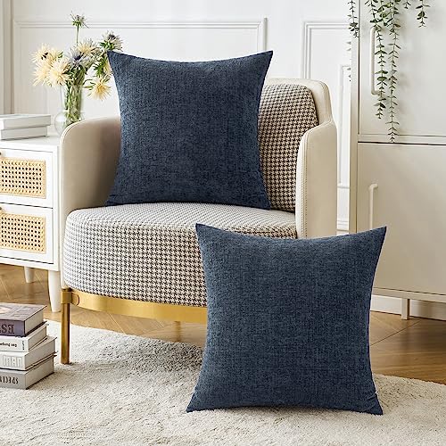 MIULEE Soft Chenille Throw Pillow Covers Dark Navy 16x16 Inch Pack of 2 - color: Dark Navy, size: 16" x 16" (Pack of 2)